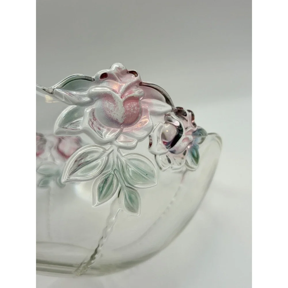 Vintage Mikasa Dusty Rose Clear Glass Serving Bowl Pink Roses 10